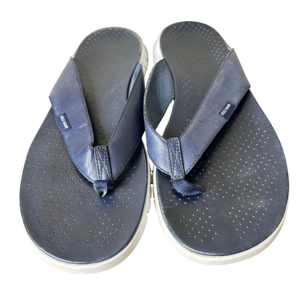 Cole Haan Sandals Sz 10 Zerogrand Mens Navy Blue Leather Thong Flip Flops
